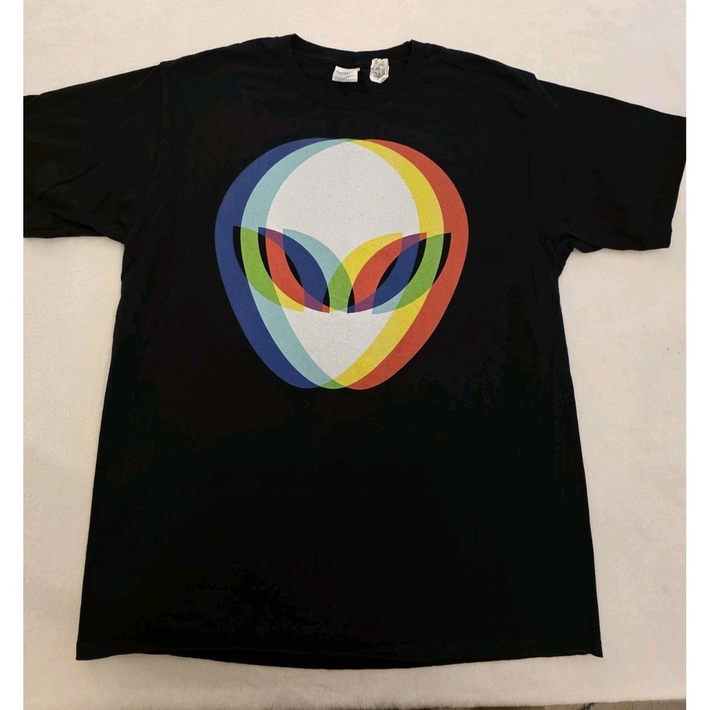 Psychadelic Alien Graphic T-Shirt Port & Company Large Black Crew Neck